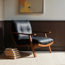 Cadeira de lazer de madeira maciça estilo medieval retro maillard couro único sofá cadeira sala estar varanda luz luxo preguiçoso sofá