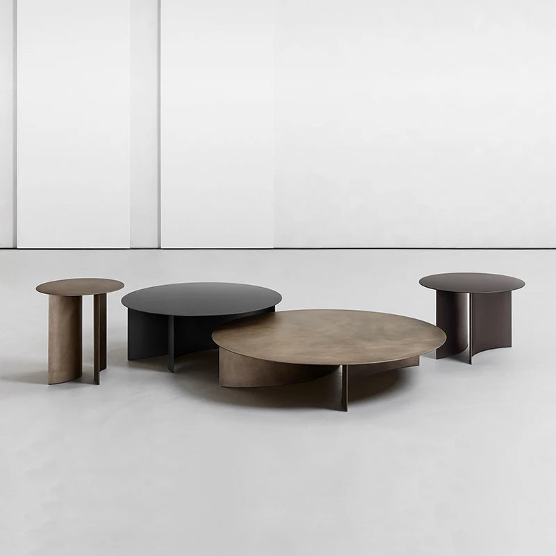 Mesa de café para sala, mesa lateral redonda de metal, ferro industrial, latão antigo, italiano